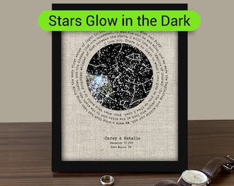 Regalo di lino personalizzato - Regalo con mappa stellare personalizzata per il 4° anniversario per uomo - Regali di anniversario di lino per lui - Arte della parete di lino - GLOW in DARK