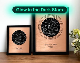 7th Anniversary Star Map – Copper Gift for Him and Her - Copper Wall Art with a Mesmerizing Glow in the Dark Feature - COPPER METAL