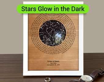 Glowing Night sky anniversary gift for him Personalized 5 year anniversary gifts for her Wood Wedding Anniversary Constellation Map