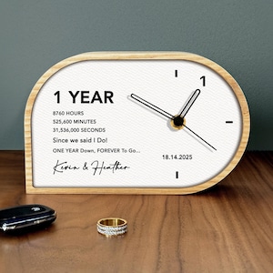 First Anniversary Gift for Husband / Solid Wood Desk Clock With Coated Pure Fiber Paper Insert / Paper Anniversary Gifts for Him and Her