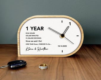 First Anniversary Gift for Husband / Solid Wood Desk Clock With Coated Pure Fiber Paper Insert / Paper Anniversary Gifts for Him and Her