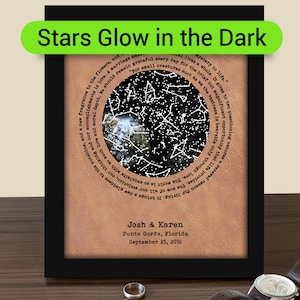 Star map 3rd Anniversary Gift  - Leather Anniversary Gift For Him - Three Year Anniversary Gift For Husband - Stars GLOW in the DARK
