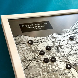Steel Anniversary Gift for Him and Her - Steel Map with Custom Pins that Symbolizes Your Enduring Love and Memories.