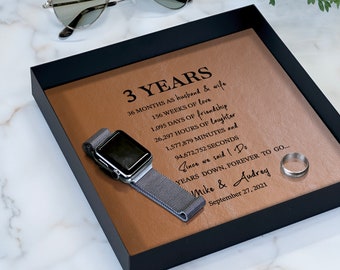 Leather Anniversary Gift Ideas - 3 Year Anniversary Gift For Him and Her - Personalized Leather Tray for Couples - Genuine Leather