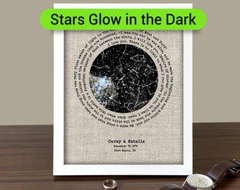 4th Anniversary Gifts for Men - 4 Year Anniversary star map Gift for Him - Fourth Anniversary Gifts - Custom Linen wall art - GLOW in DARK