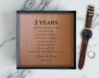 3 Year Anniversary Gift For Him and Her- Leather Gift Anniversary Ideas - Personalized Leather Tray for Couples - Genuine Leather