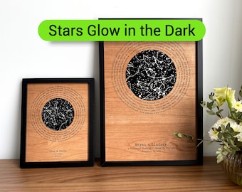 Five year anniversary - 5 year anniversary gift for him - Wood anniversary gifts - 5th anniversary gift for husband - Stars GLOW in DARK