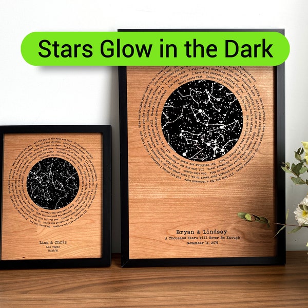 Five year anniversary - 5 year anniversary gift for him - Wood anniversary gifts - 5th anniversary gift for husband - Stars GLOW in DARK