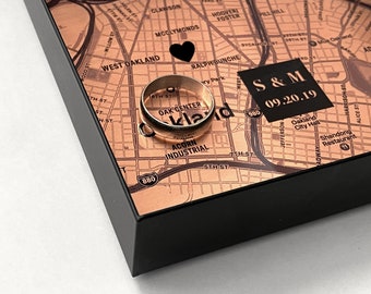 Copper anniversary gift for husband 7th & 22nd anniversary Copper Map Catchall Tray with your custom location, Copper jewelry tray ring dish