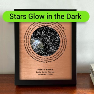 Copper anniversary gifts - 22nd anniversary gift for her - Copper anniversary gift for wife - Glow in the dark star map.