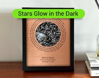 Copper anniversary gifts - 22nd anniversary gift for her - Copper anniversary gift for wife - Glow in the dark star map.