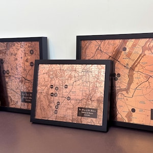 Kupfer Landkarte Wandkunst mit Pins an den besonderen Orten - Geschenkideen zum 22-jährigen Jubiläum für Sie und Ihn - Ein perfektes Memento für Ihre Geschichte
