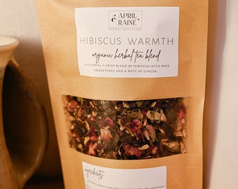 organic hibiscus + ginger tea blend | organic herbal tea | warming herbal tea