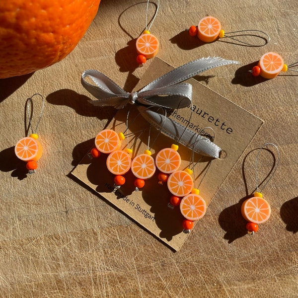 Stitch marker "Orange", knitting aid, self-made, 6-piece set