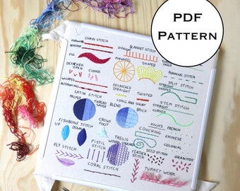 PDF Pattern: Embroidery Modular Sampler for Beginners - 20 Basic Embroidery Stitches