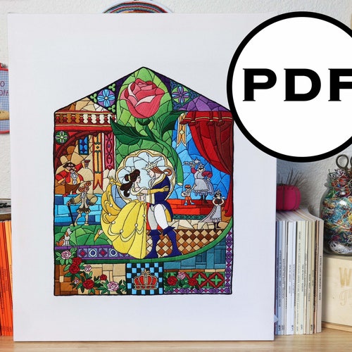 Beauty And The Beast Stained Glass Window Embroidery Dmc Etsy