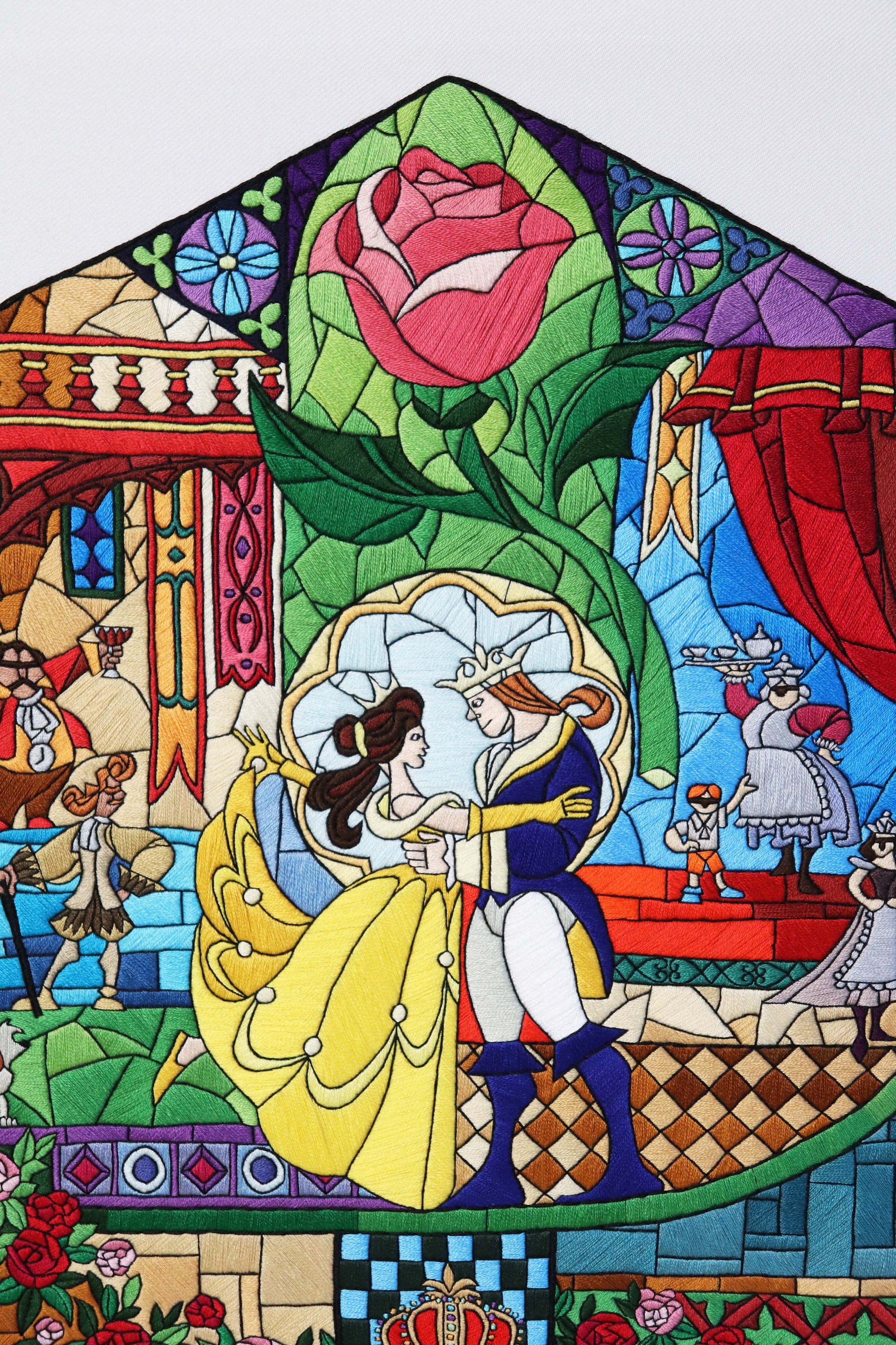 Beauty and the Beast Stained Glass Window Embroidery DMC Etsy