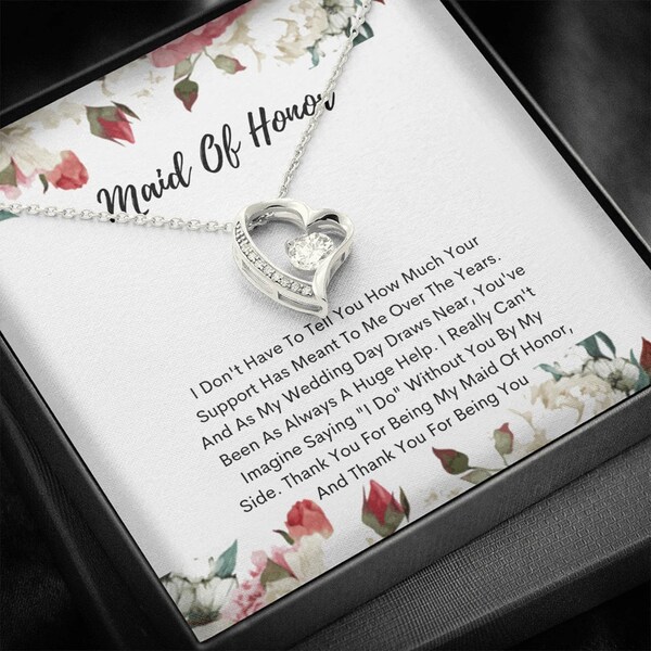 Heart Necklace With Message Card Gift For Maid Of Honor Proposal. Maid of honor gift from bride. Maid of Honor Thank You Gift