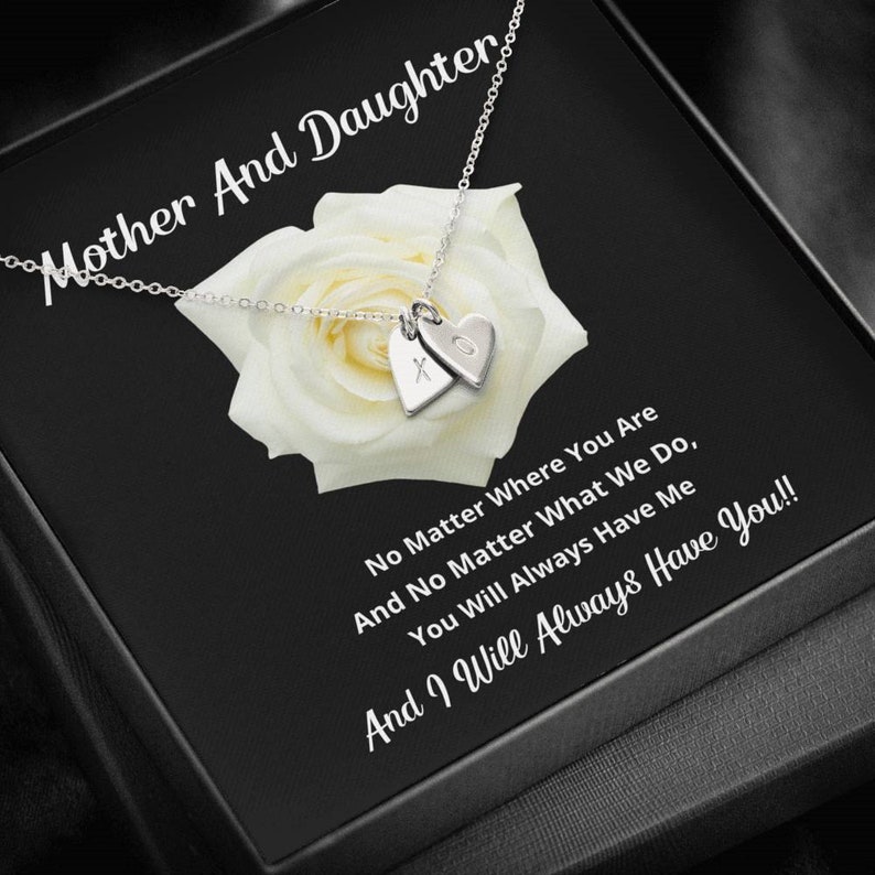 Daughter Birthday Gift Box Mother and Daughter Heart Necklace Mom Birthday Gift Mom Gift Message Card