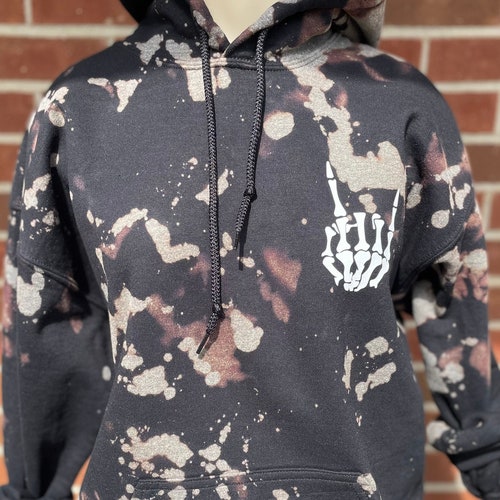 Skeleton Bleached Hoodie Bleach Dye Bleached Hoodie Etsy