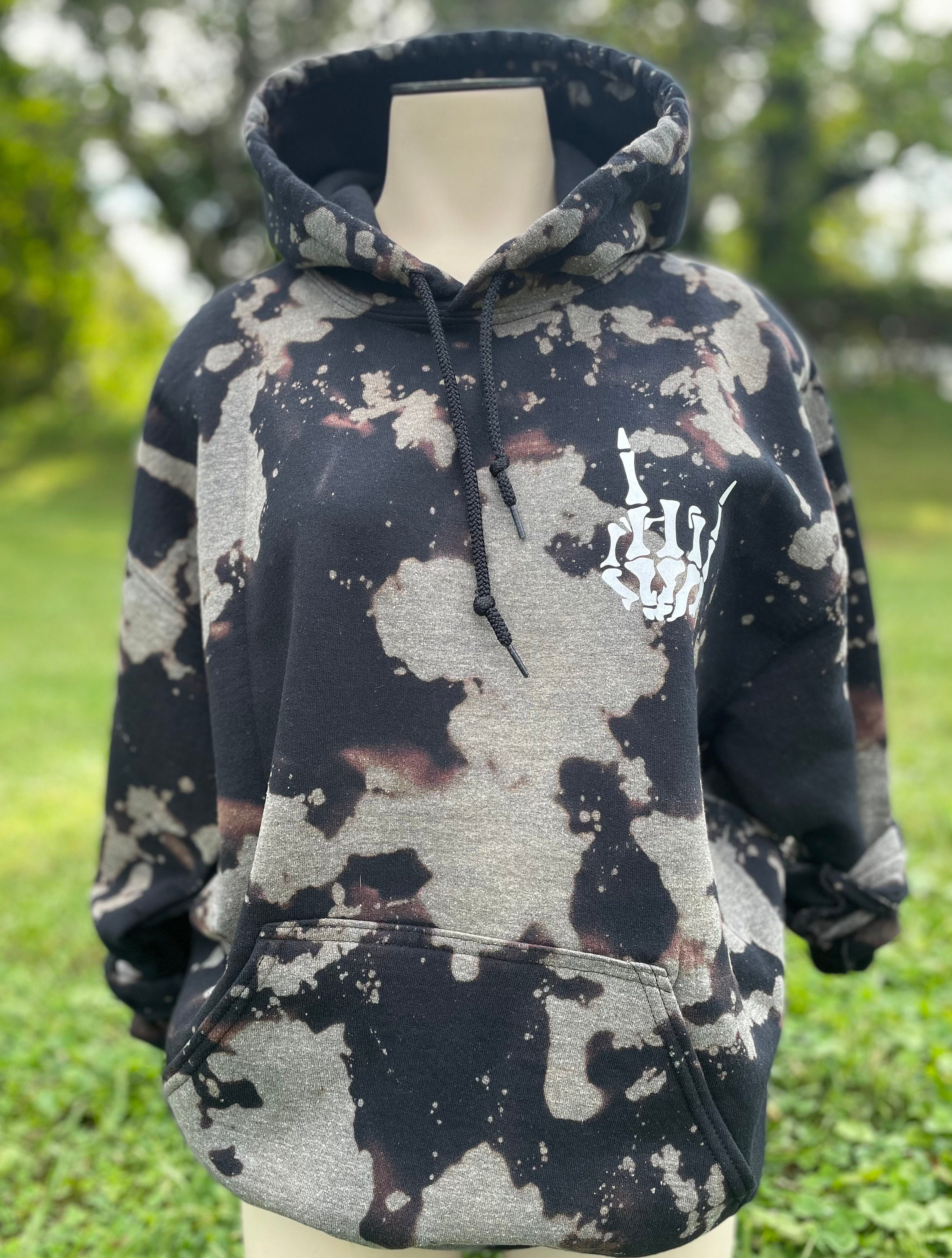 Skeleton Bleached Hoodie Bleach Dye Bleached Hoodie Etsy