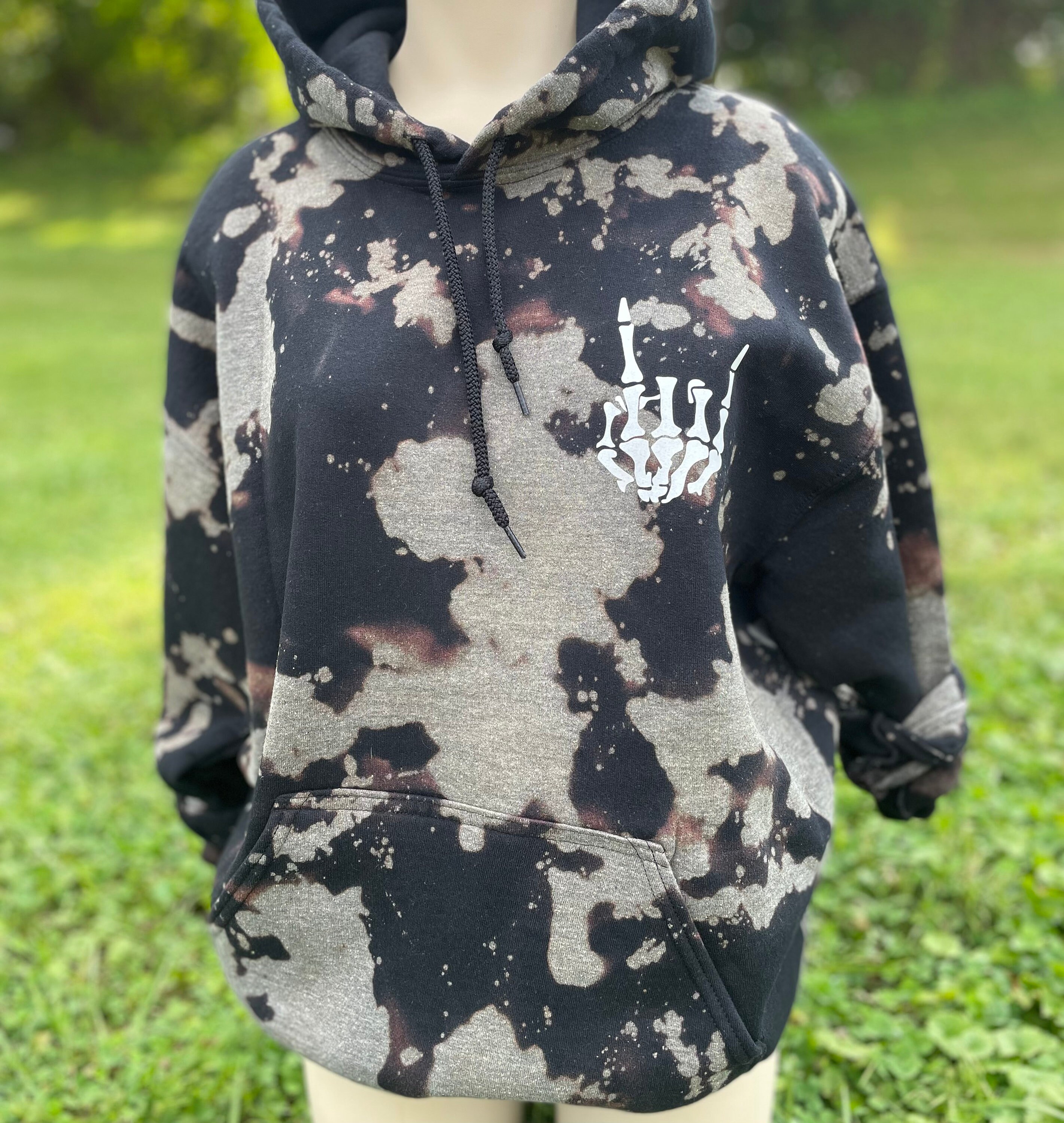Skeleton Bleached Hoodie Bleach Dye Bleached Hoodie | Etsy