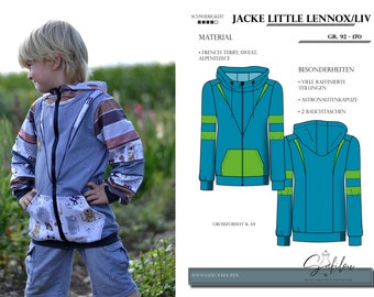 PDF pattern for a children's jacket (hoodie jacket) in sizes 92-170 in German language