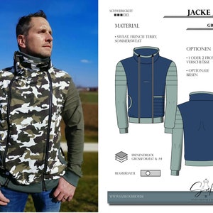 Jaxon men&#39;s sweat jacket pattern - PDF sizes S-3XL | Creative design options | Sporty & Innovative