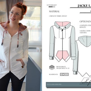 Jacket Layana – PDF sewing pattern size 32-54 | Stylish women&#39;s jacket with hood or collar including plotting file in German