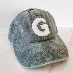 Washed Green Kids Custom Baseball Hat Cap Children Youth Birthday Gift Initial Letter