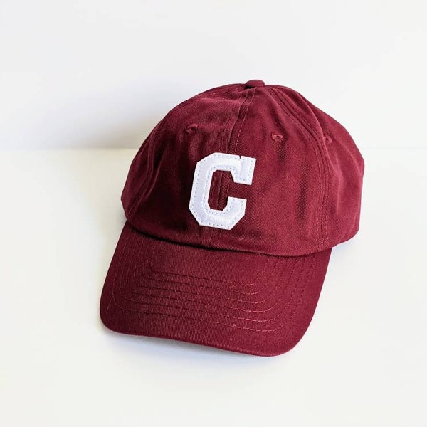Maroon Toddler Kids Youth Custom Letter Personalized Initial Baseball Cap Burgundy Hat Gift