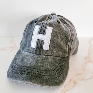 Washed Black Kids Custom Baseball Hat Cap Children Youth Birthday Gift Initial Letter