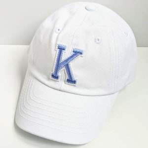 White Kids Youth Baseball Cap Hat Light Blue Letter Birthday Gift Custom Initial