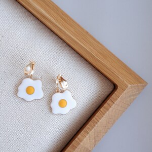 Fried Egg Clip-On Earrings - Weird Earrings- Cute Earrings- Kawaii Earrings- Fun Earrings- Gifts for Her- Dainty Jewelry- Best Friend Gifts