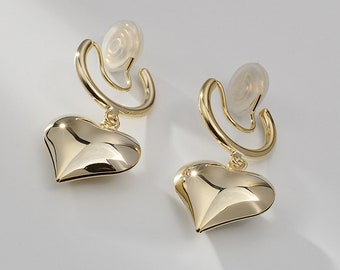 Heart Clip On Earrings- Gold Clip On Earrings- No Piercing Earrings- Gold Tone- Silver Tone- Heart Earrings