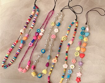 Y2K Beaded Phone Charms- Mobile Phone Chain- Phone Strap- Beaded Phone Strap- Phone Accessories- Camera Strap- Camera Charms
