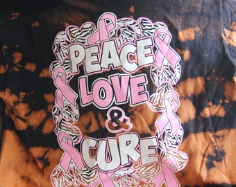 Mens medium Peace, love and Cure. Breast Cancer support t-shirt. tie dyed