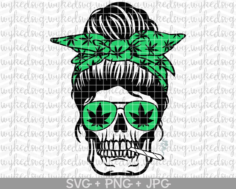 Download Weed skull svg bandana skull svg messy bun skull svg | Etsy