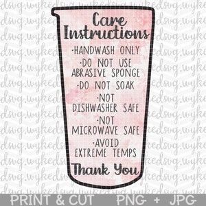 tumbler care card png, print and cut care card, watercolor png, printable care card, thank you png, travel tumbler care card, care card