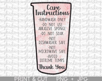 tumbler care card png, print and cut care card, watercolor png, printable care card, thank you png, travel tumbler care card, care card