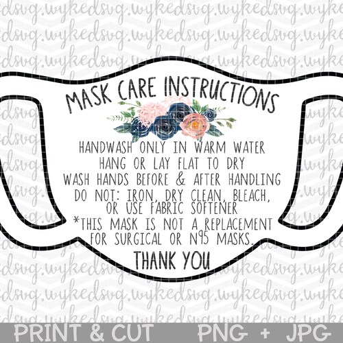 Mask Care Card Instructions Insert Printable Editable Face Etsy