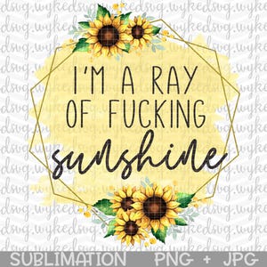 soy un maldito rayo de sol png, diseño de sublimación, girasol png, calcomanía de agua, archivo de imágenes prediseñadas, sublimación png, floral png, palabrota png imagen 1