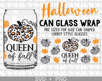 queen of fall svg, can glass svg, libbey can glass svg, can glass wrap svg, libbey glass wrap, 16oz libbey wrap svg, libbey full wrap svg
