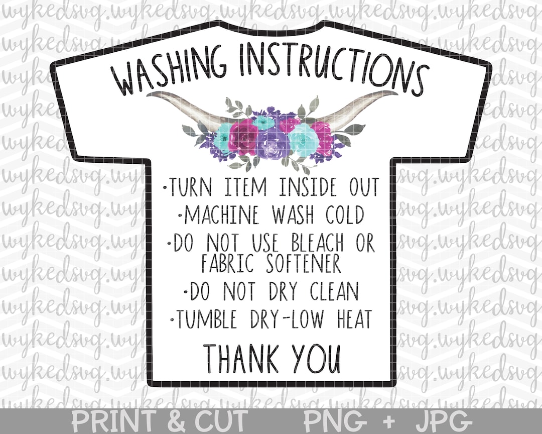 T-shirt Care Card Png, Print and Cut Shirt Care Card Png, Shirt Care ...