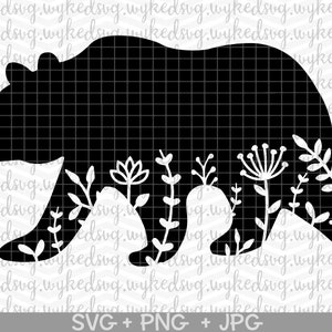 Floral Bear SVG, Solid Bear SVG, Bear silhouet SVG, Bear bloemen SVG, vrouwelijke Beer SVG, moeder Beer SVG, lege Floral Bear SVG, cricut SVG