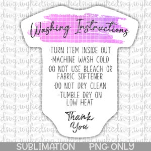 bodysuit care card png, printable care cards, apparel care card, brush stroke png, small business thank you card, washing instructions card