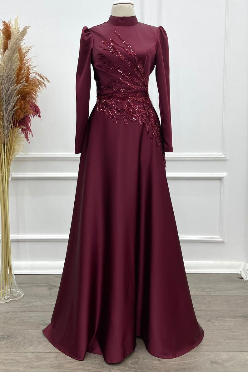 Kristal Ahunare Burgundy Embroidered Wedding Dress Muslim - Etsy