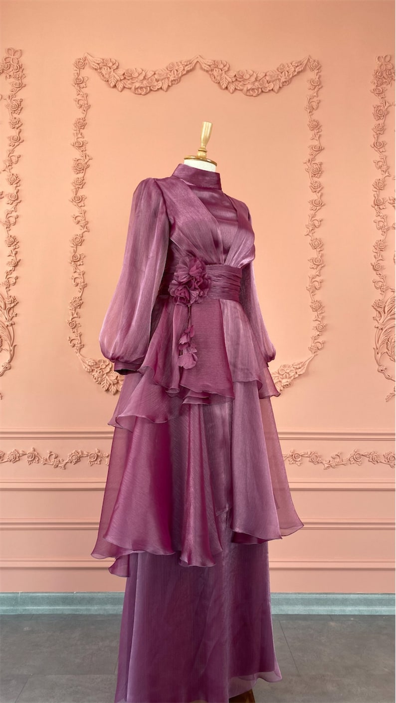 Bridesmaid Nikah Hijab Long Sleeve Maxi Dress Long Dress Islamic Dress Henna Engagement Evening Gown Lilac Muslim Wedding Dress