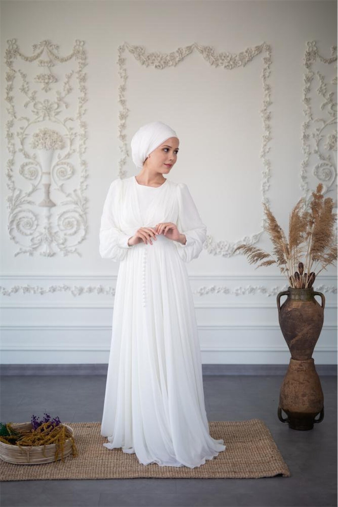 White Muslim Wedding Dress Long Dress Evening Gown Long | Etsy