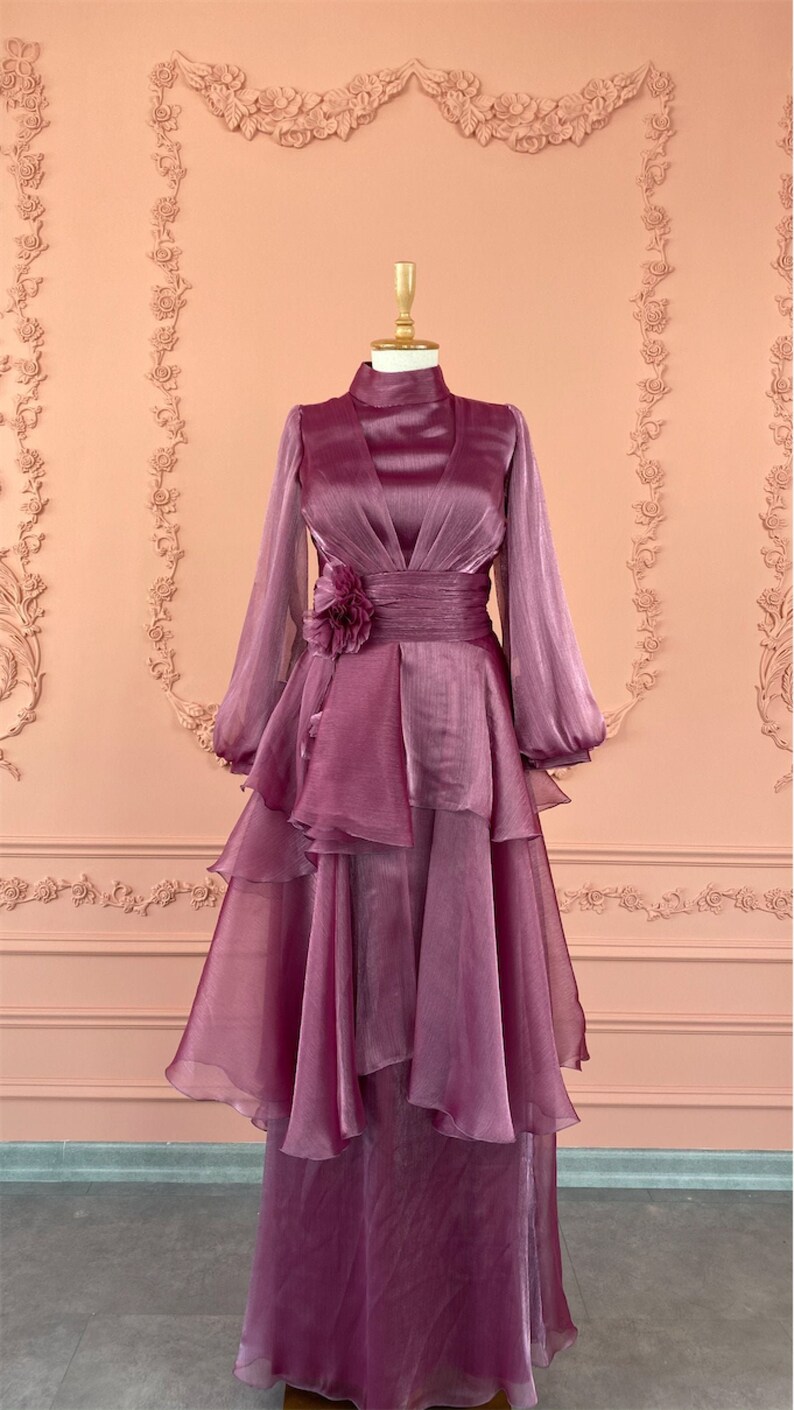 Bridesmaid Nikah Hijab Long Sleeve Maxi Dress Long Dress Islamic Dress Henna Engagement Evening Gown Lilac Muslim Wedding Dress